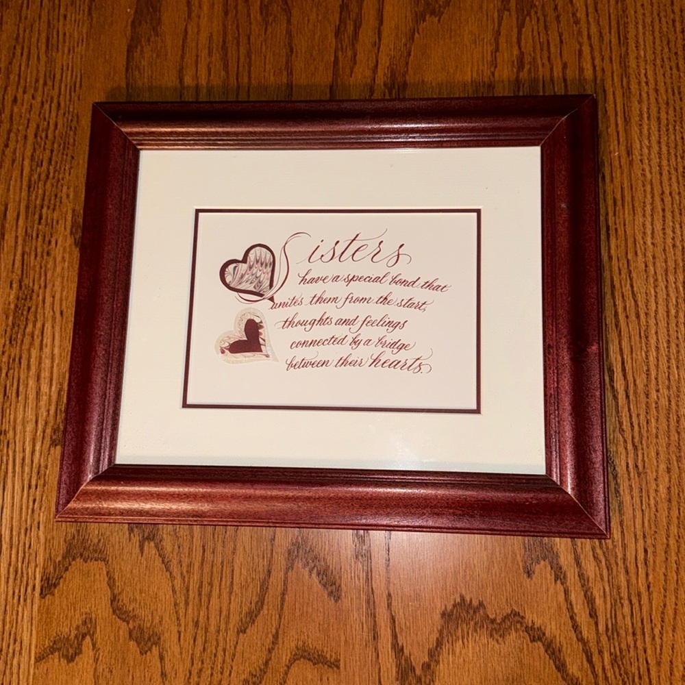 NWOT Cherry Red Wood Framed Sisters Wall Decor